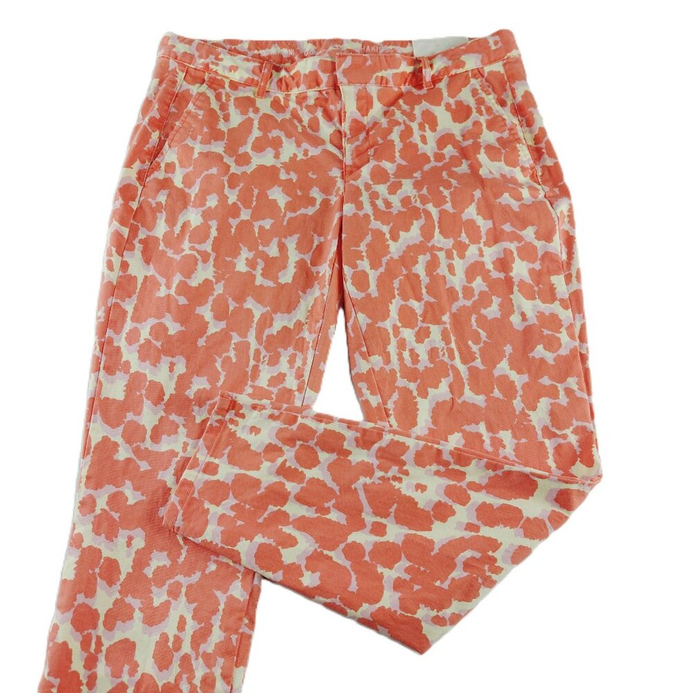 GAP Skinny Mini Khaki Chino Pant Women's Size 8 Orange Yellow Animal Print